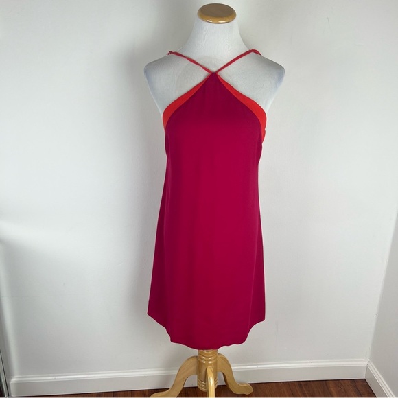 Reformation Polka Two Tone Crepe Mini Dress Pink Size 4 - Picture 2 of 6
